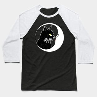 Black Cat Kissing Crescent Moon Face Baseball T-Shirt